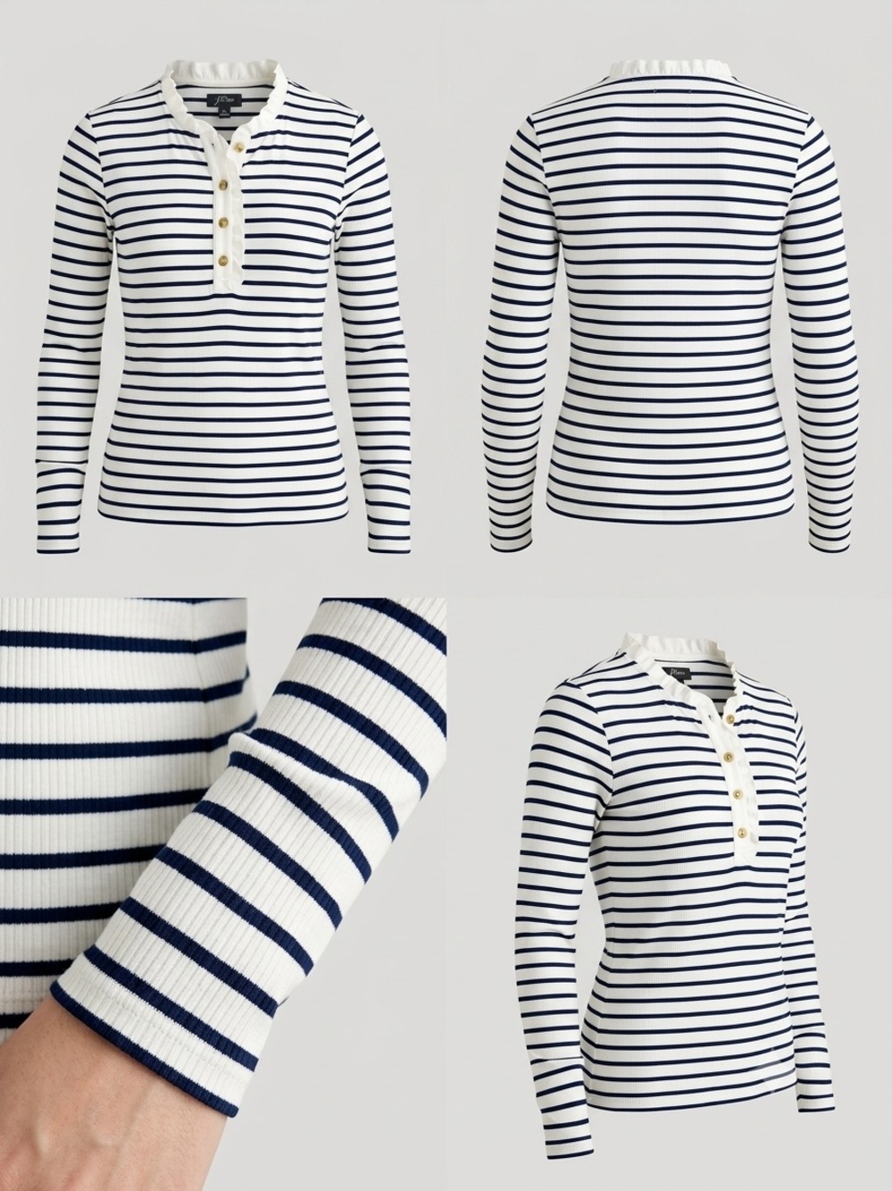 J. Crew Striped Ribbed Striped Ruffle Stretch Top Size Medium - Picture 6 of 8